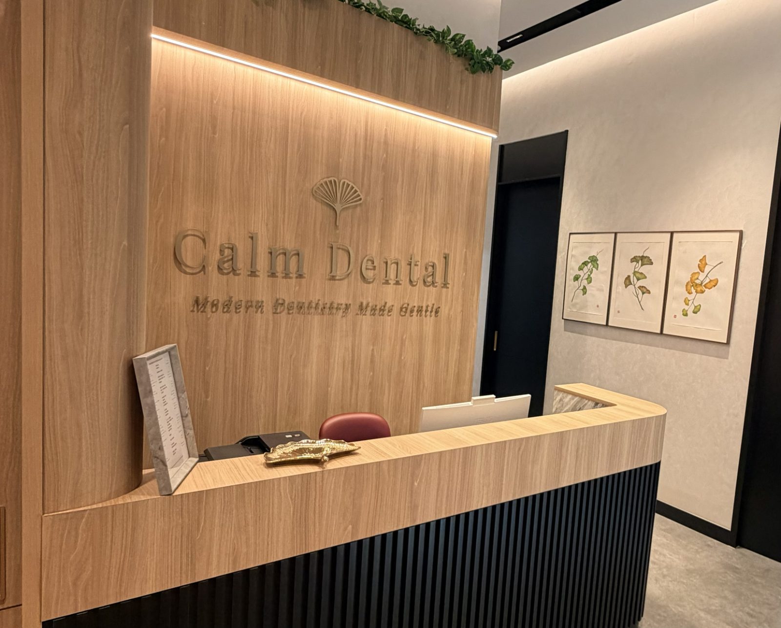 The reception desk at Calm Dental, Millenia Walk